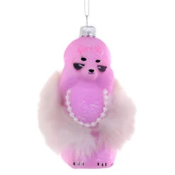 Pink Glam Poodle Ornament, Feather Boa Detail