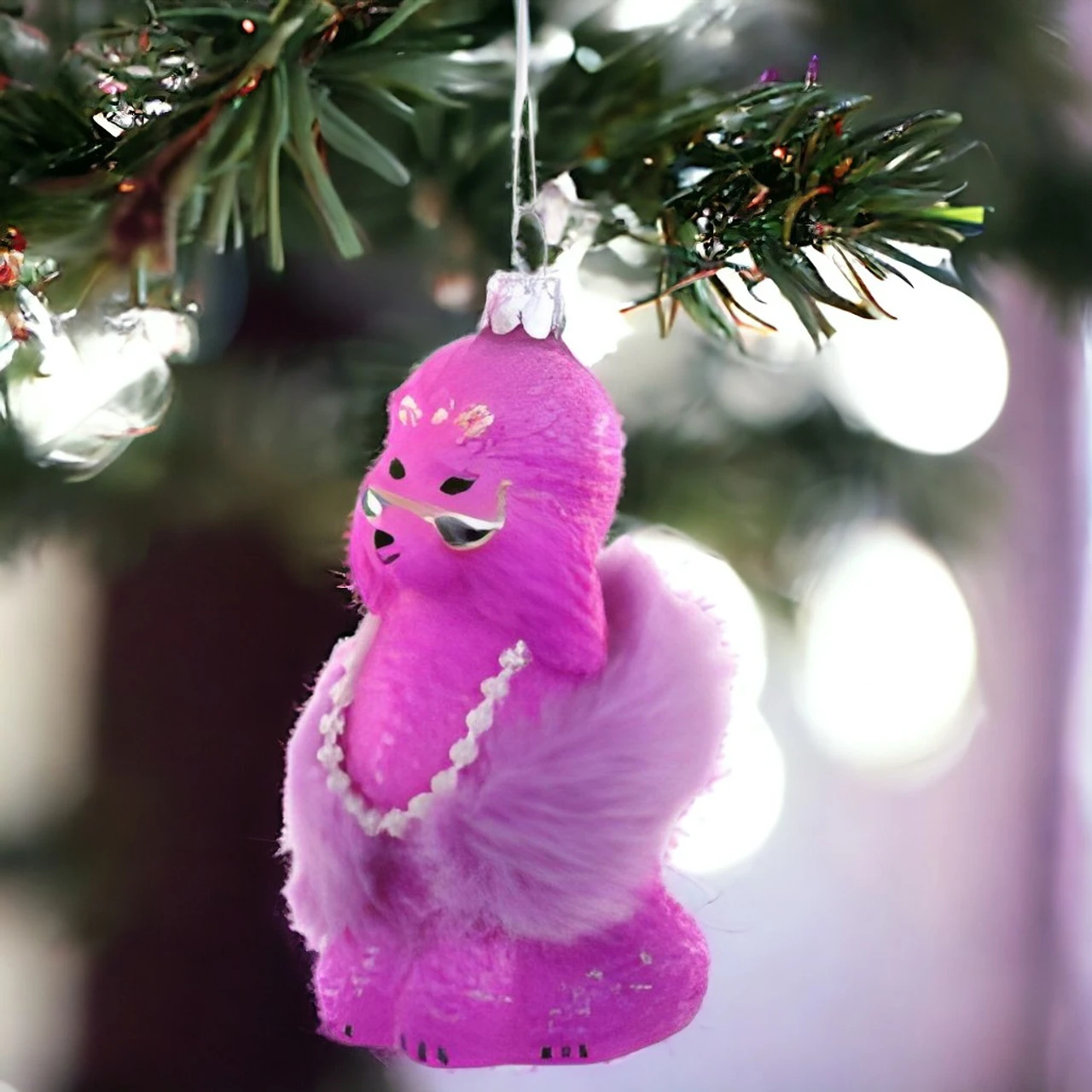 Dark Pink Glam Poodle Ornament With Fluffy Boa 2 Dark Pink Glam Poodle Ornament With Fluffy Boa - Image 2