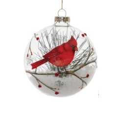 Cardinal And Snow Scene Glass Ball Ornament