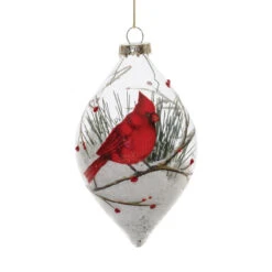 Cardinal And Snow Scene Glass Tear Drop Ornament
