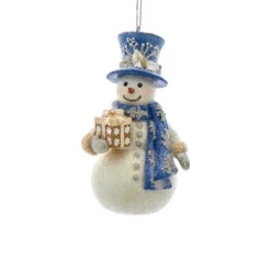 Kurt Adler Blue And Platinum Snowman With Present Ornament
