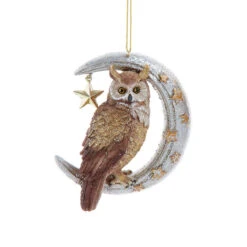 Kurt Adler Owl On Silver Moon Ornament