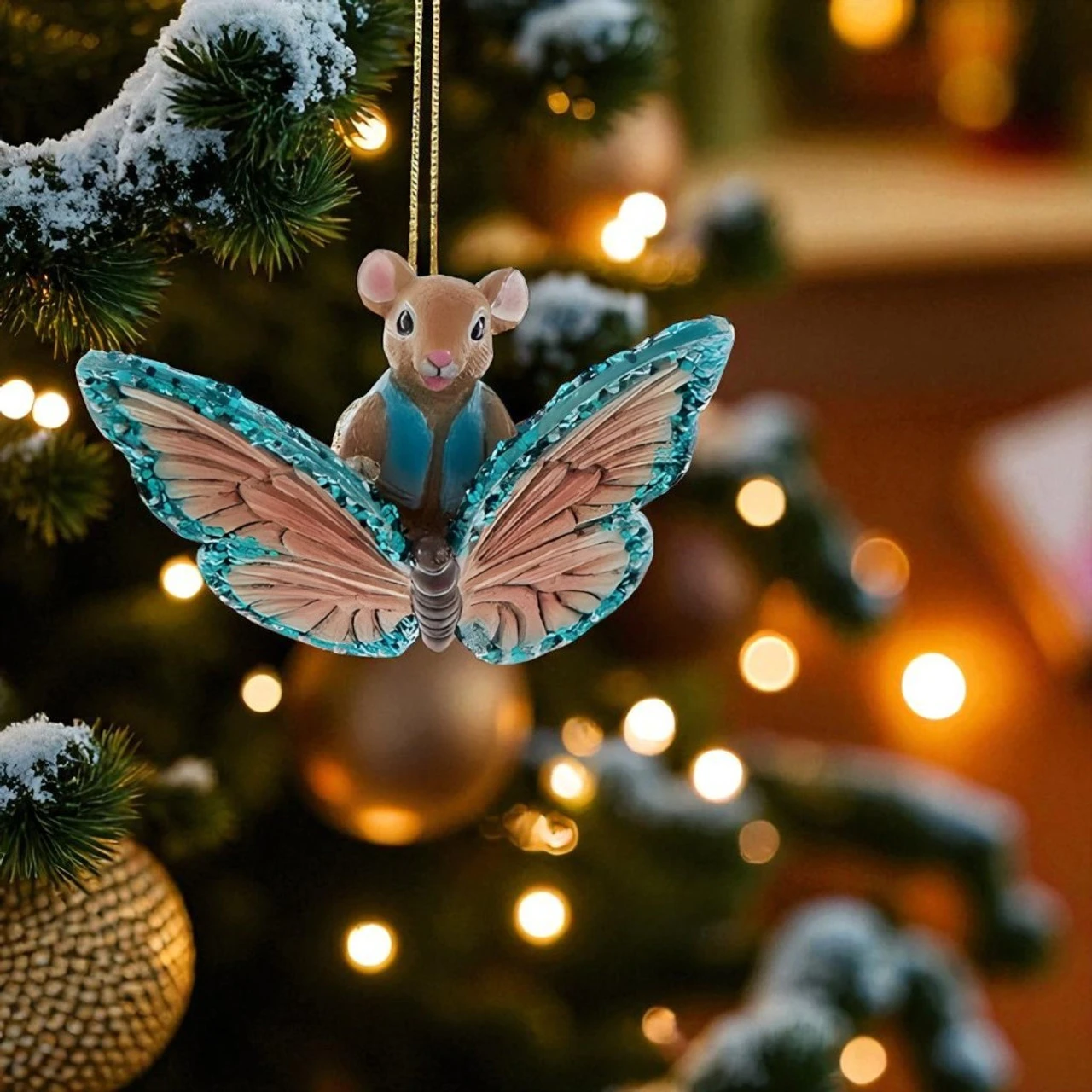 Kurt Adler Mouse With Blue Vest On Butterfly Ornament 2 Kurt Adler Mouse With Blue Vest On Butterfly Ornament - Image 2