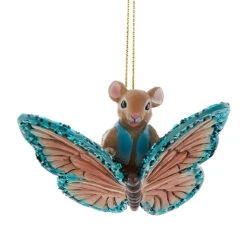 Kurt Adler Mouse With Blue Vest On Butterfly Ornament