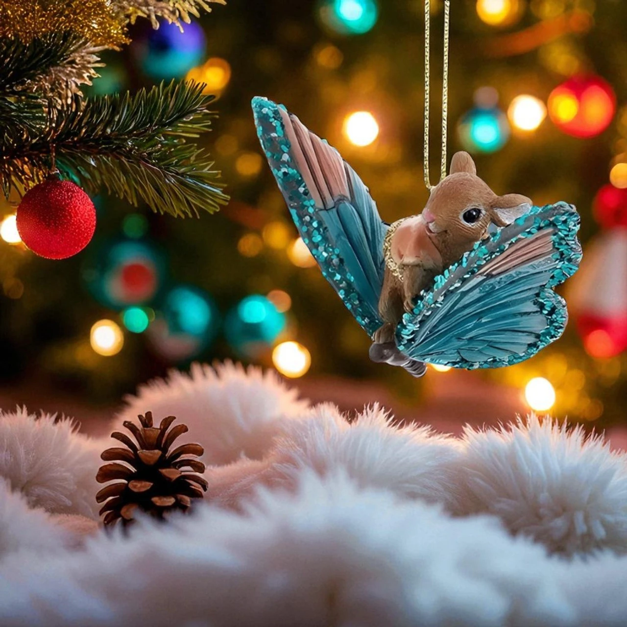 Kurt Adler Mouse In Orange Vest Butterfly Ornament 2 Kurt Adler Mouse In Orange Vest Butterfly Ornament - Image 2