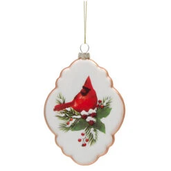 Glass Cardinal Oval Ornament - Festive Decor