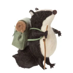 Felt Hiking Badger Ornament With Walking Stick And Backpack