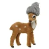 Deer Wearing Grey Knit Hat Ornament