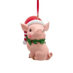 Kurt Adler Sitting Pink Pig Santa Hat Christmas Ornament