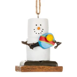 Smores Snowman Pickleball Player Ornament