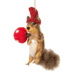 Felt Squirrel With Mushroom Ornament
