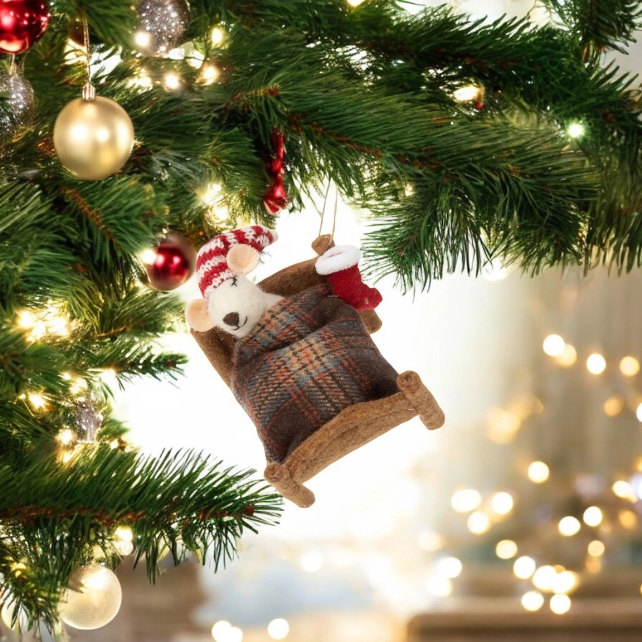 Felt Christmas Mouse In Bed Ornament 2 Felt Christmas Mouse In Bed Ornament - Image 2