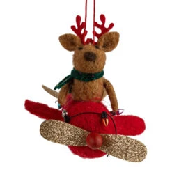 Felt Airplane Ornament With Deer