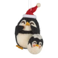 Felt Chubby Penguin With Baby Ornament