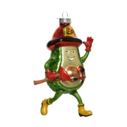 Glass Firefighter Avocado Ornament