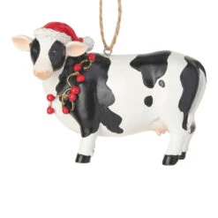 Cow With Santa Hat Ornament