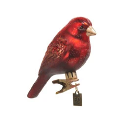 4 Inch Red & Brown Bird Clip-On Ornament