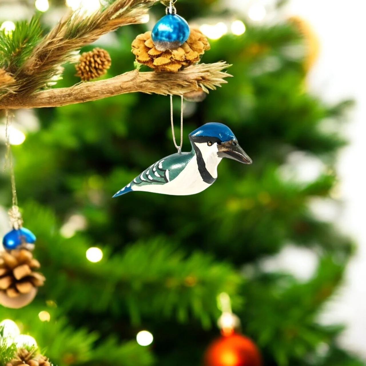 Blue Jay Wood Bird Ornament 2 Blue Jay Wood Bird Ornament - Image 2