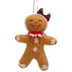 Cheerful Gingerbread Girl With Bow Ornament