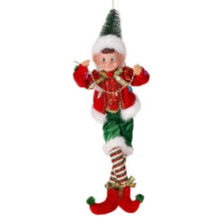 Fabric Boy Tinsel Pixie Elf With Tree Hat Ornament