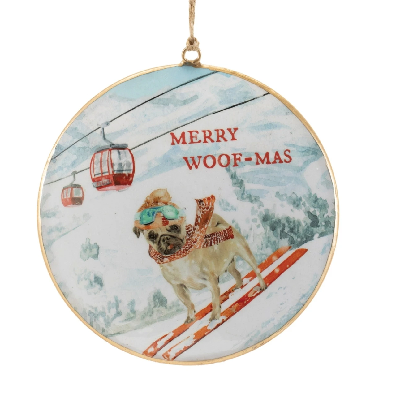 Skiing Dogs Disc Ornament 1 Skiing Dogs Disc Ornament