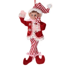Small Fabric Red Sweets Pixie Elf Ornament