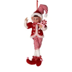 Large Fabric Red Sweets Pixie Elf Ornament