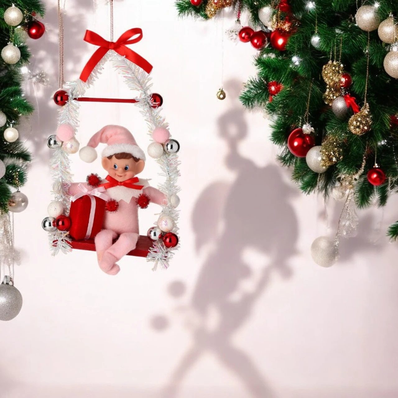 Pink Pixie Elf On Candy Swing Ornament 2 Pink Pixie Elf On Candy Swing Ornament - Image 2