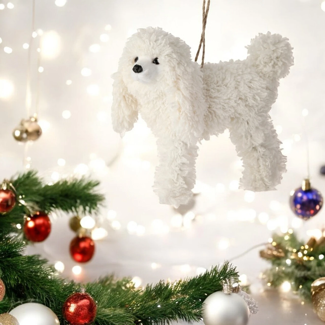 White Faux Fur Dog Ornament 2 White Faux Fur Dog Ornament - Image 2