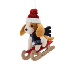 Winter Sport Dog On Toboggan Ornament