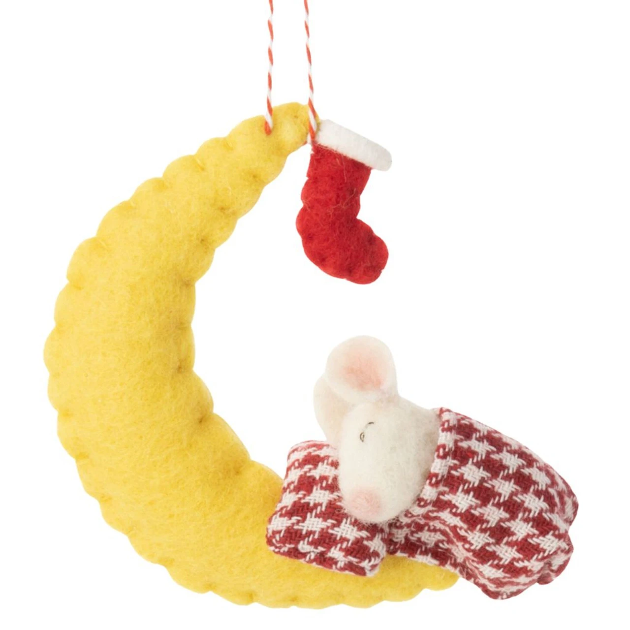 Felt Mouse Under Crescent Moon Ornament 1 Felt Mouse Under Crescent Moon Ornament