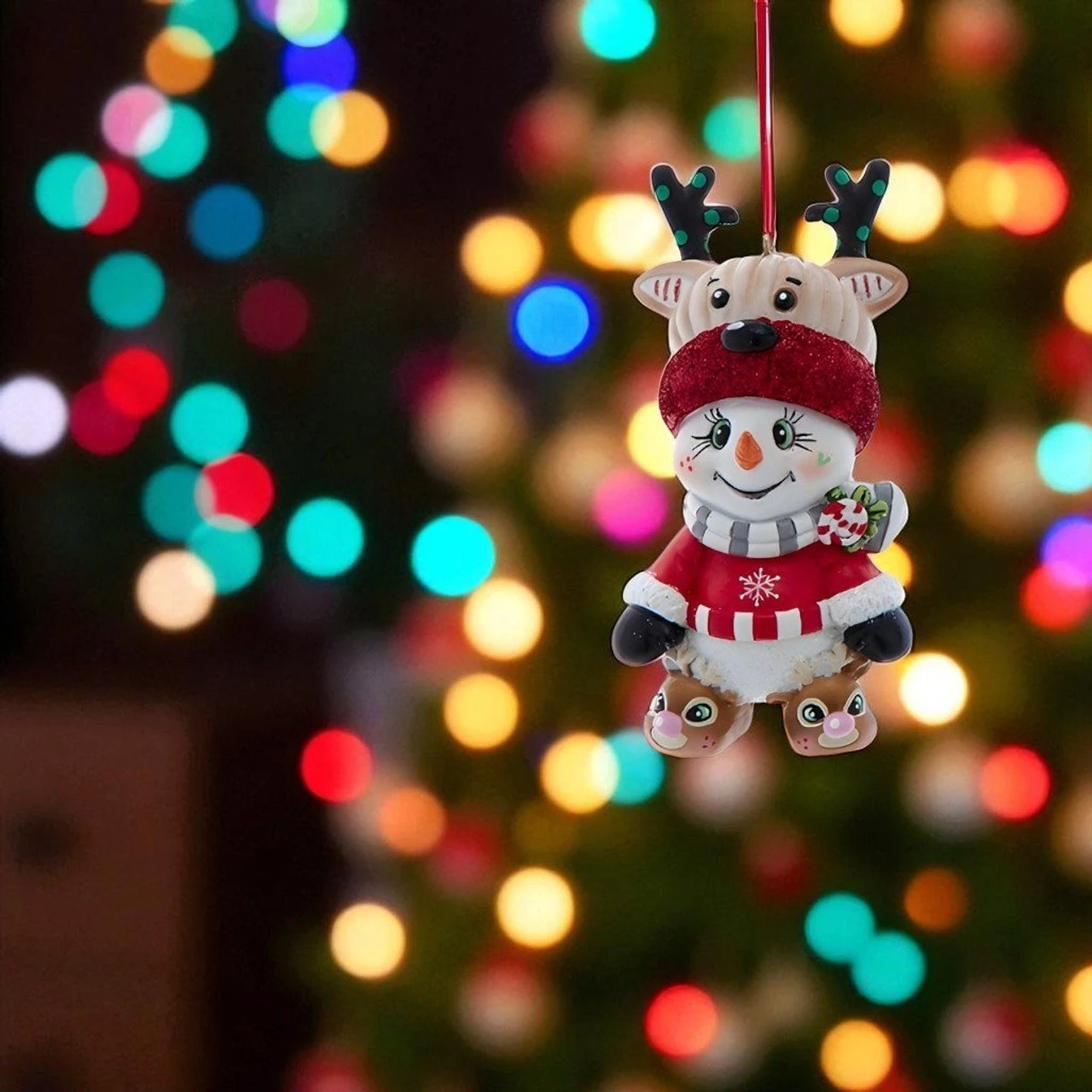 Kurt Adler Snowman With Reindeer Hat Ornament 2 Kurt Adler Snowman With Reindeer Hat Ornament - Image 2