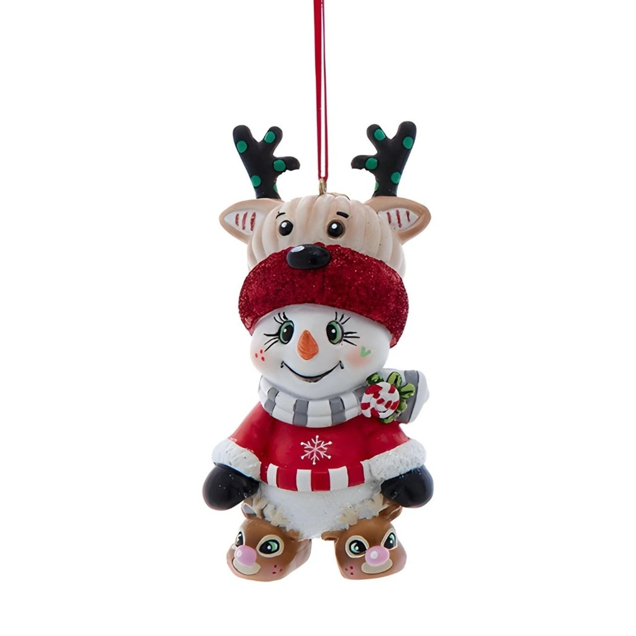 Kurt Adler Snowman With Reindeer Hat Ornament 1 Kurt Adler Snowman With Reindeer Hat Ornament