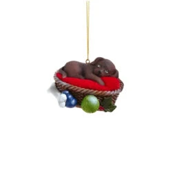 Kurt Adler Brown Labrador Dog In Basket Ornament