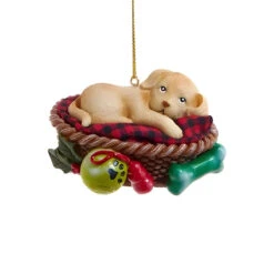 Kurt Adler Yellow Labrador Dog In Basket Ornament