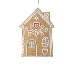 Embroidered & Beaded Gingerbread House Ornament β White Roof