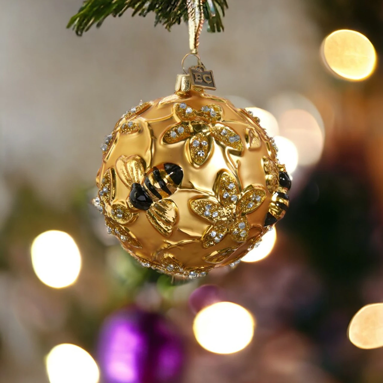 Gilded Bee Ball Ornament 2 Gilded Bee Ball Ornament - Image 2