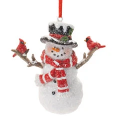 Snowman With Cardinals Ornament