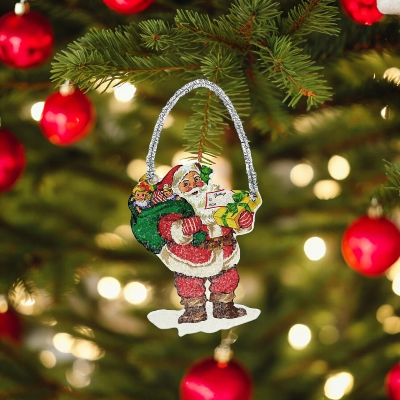 Vintage Santa With Green Sack Ornament 2 Vintage Santa With Green Sack Ornament - Image 2