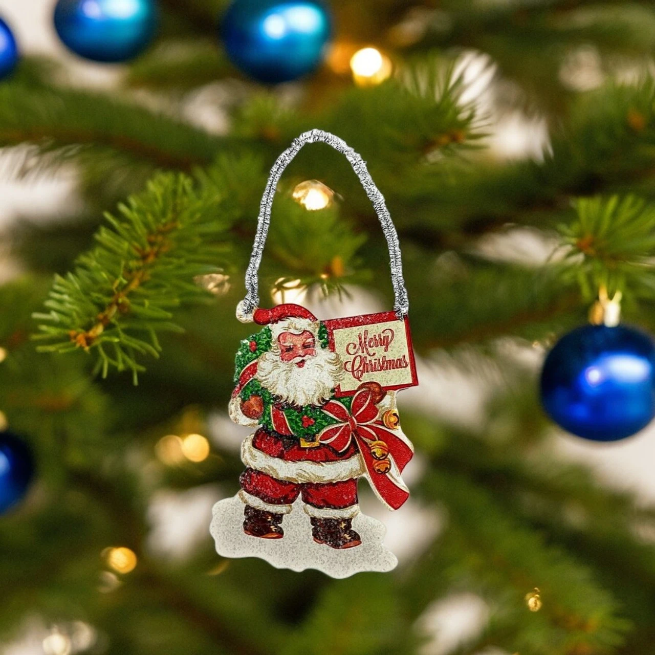 Vintage Santa With Merry Christmas Sign Ornament 2 Vintage Santa With Merry Christmas Sign Ornament - Image 2