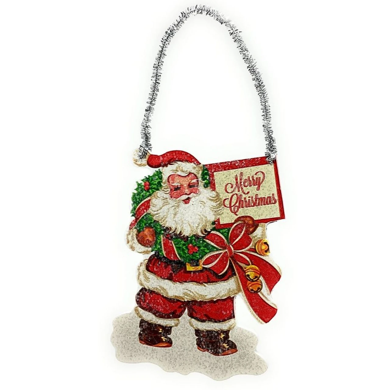Vintage Santa With Merry Christmas Sign Ornament 1 Vintage Santa With Merry Christmas Sign Ornament