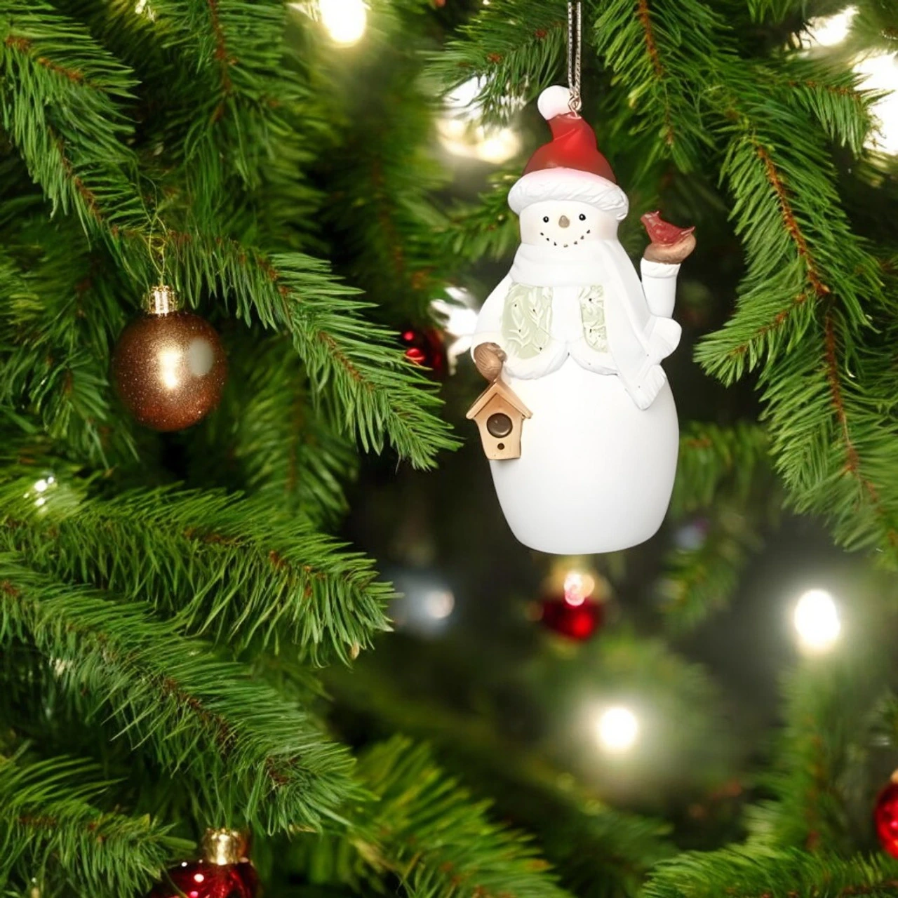 Snowman With Mistletoe Pattern And Santa Hat Ornament 2 Snowman With Mistletoe Pattern And Santa Hat Ornament - Image 2