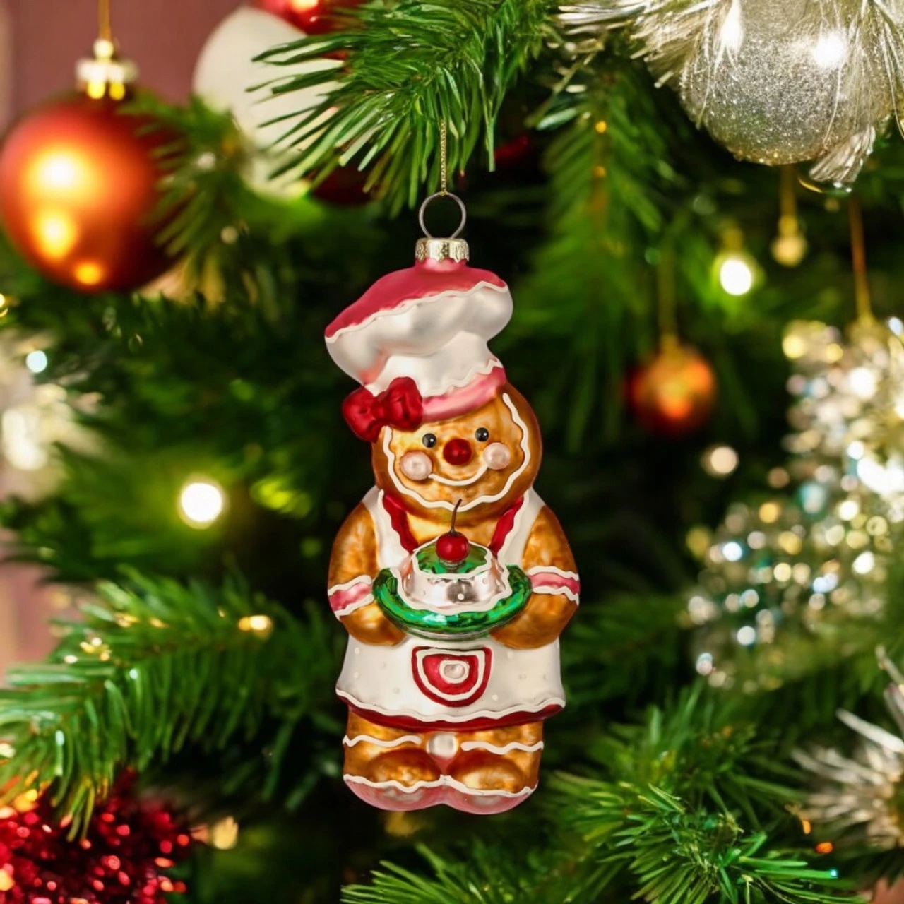 Sugar Spice Gingerbread Baker Ornament – Holding Cake 2 Sugar Spice Gingerbread Baker Ornament – Holding Cake - Image 2