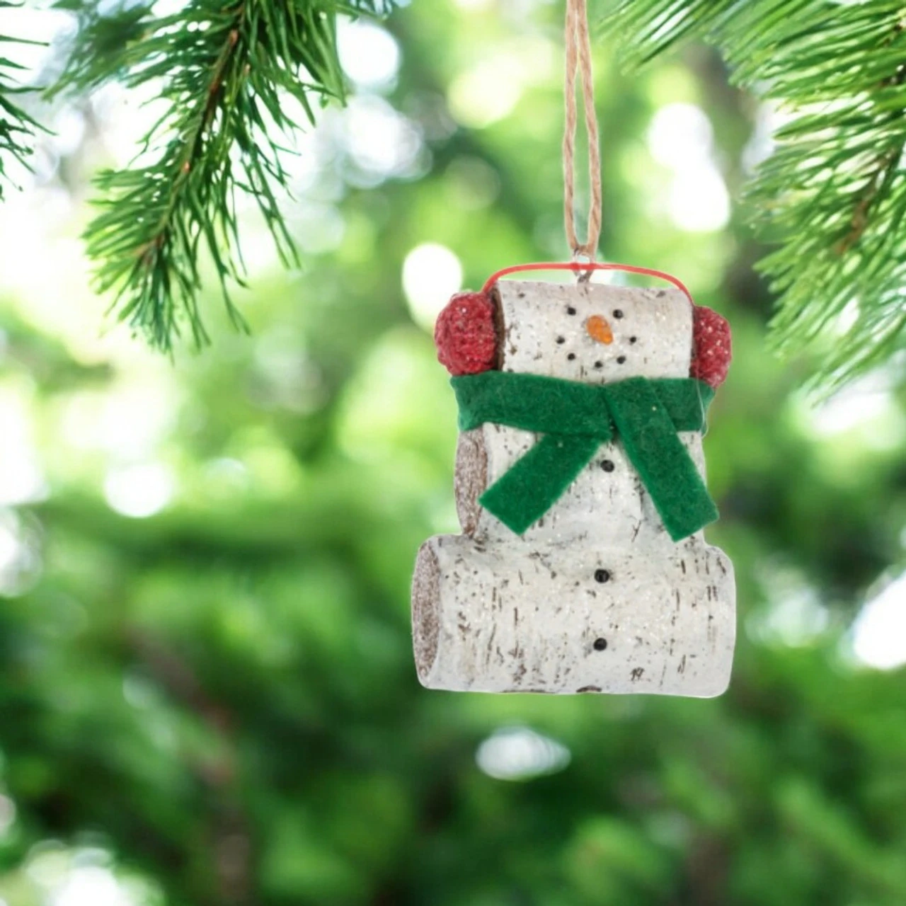 Birch Snowman With Green Scarf Ornament 2 Birch Snowman With Green Scarf Ornament - Image 2