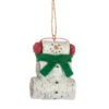Birch Snowman With Green Scarf Ornament
