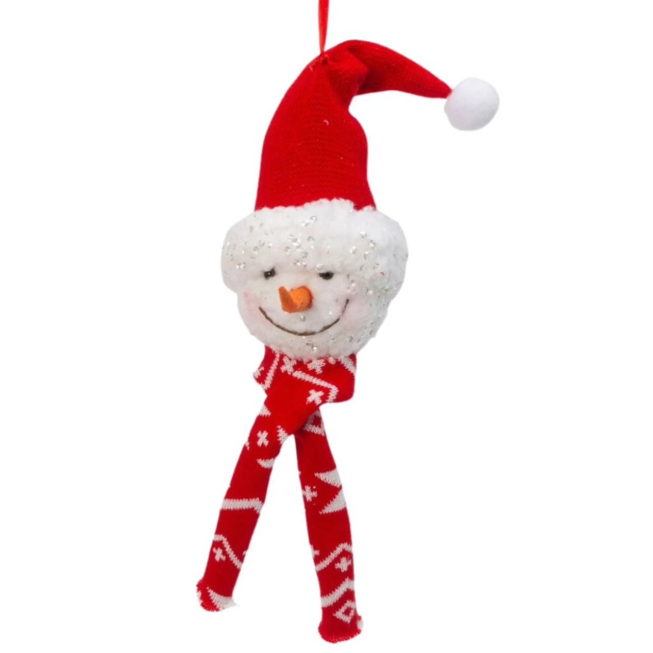 Plush Snowman Wearing Santa Hat Ornament 1 Plush Snowman Wearing Santa Hat Ornament