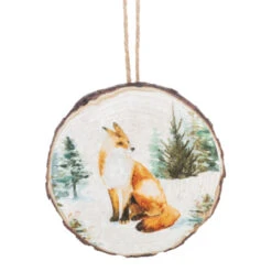 Fox In Forest Wood Slice Ornament
