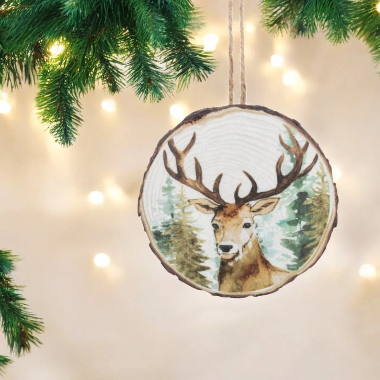 Deer In Forest Wood Slice Ornament 2 Deer In Forest Wood Slice Ornament - Image 2