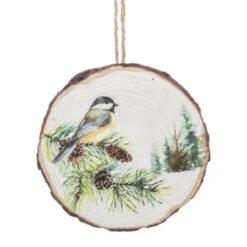 Chickadee In Forest Wood Slice Ornament