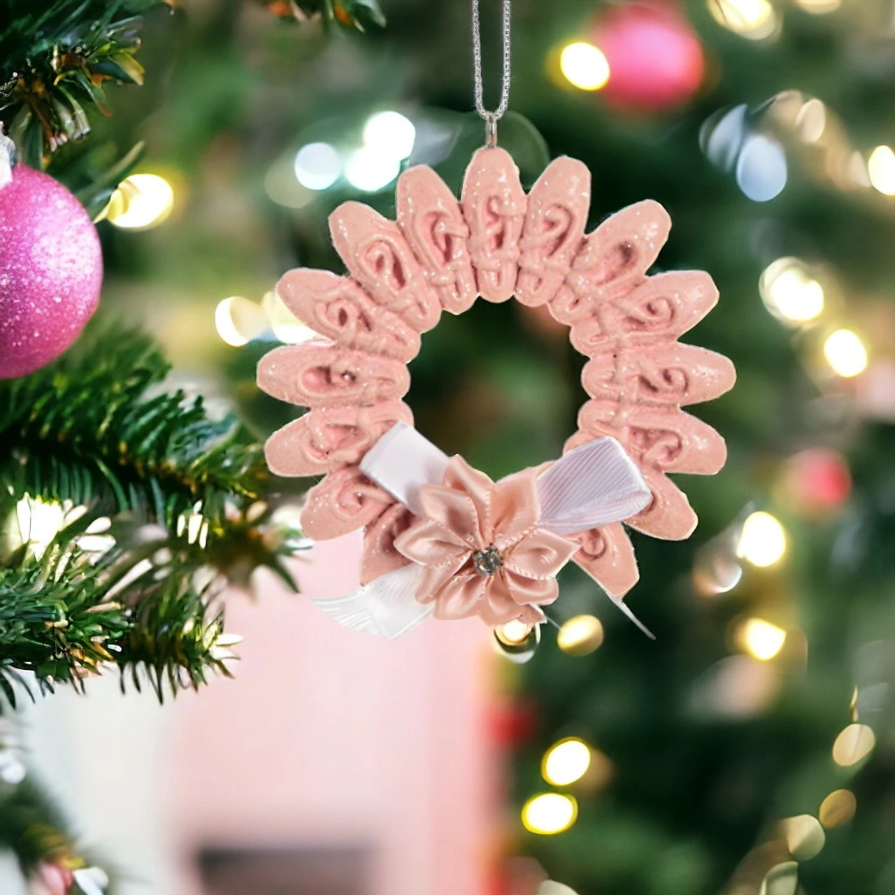 Ballet Shoe Pink Wreath Ornament 2 Ballet Shoe Pink Wreath Ornament - Image 2